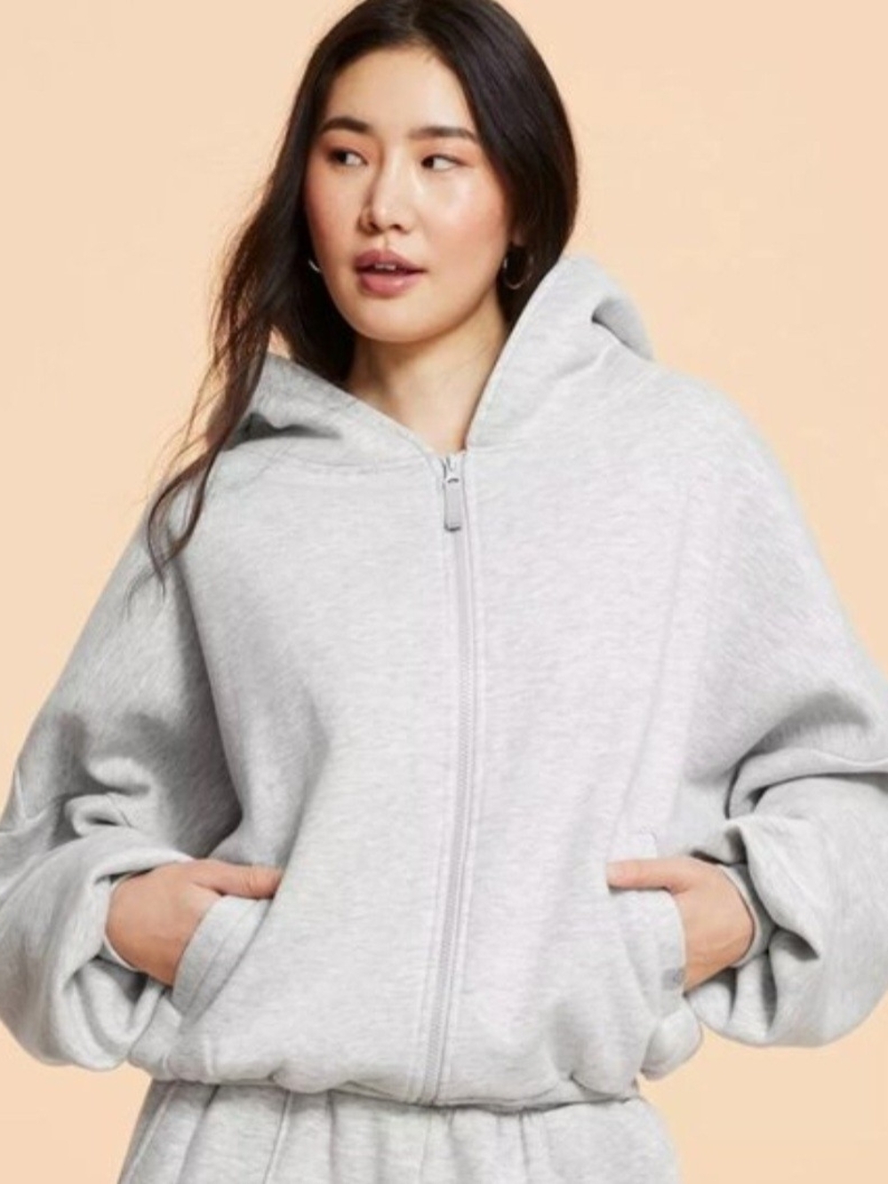 Women's Light Gray Full-Zip Hoodie with Hood and Pockets-Blogilates TARGET